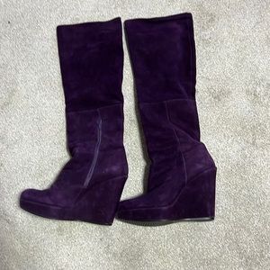 Stuart Weitzman purple suede wedge boot